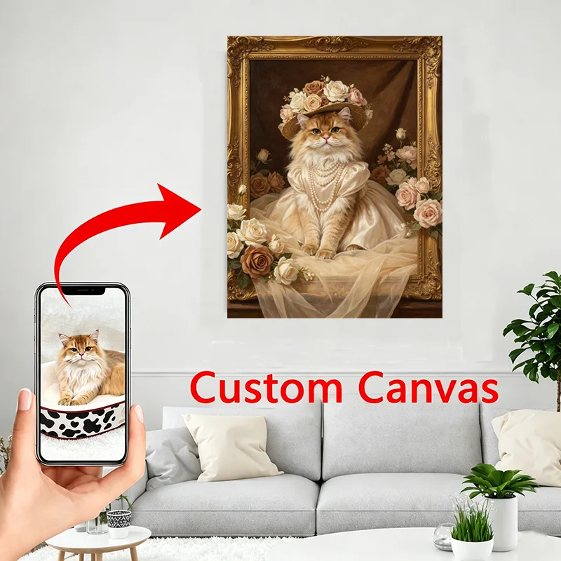 Personalized pet oil painting canvas printing works, custom-made cat and dog photos as wall decorations based on your photos