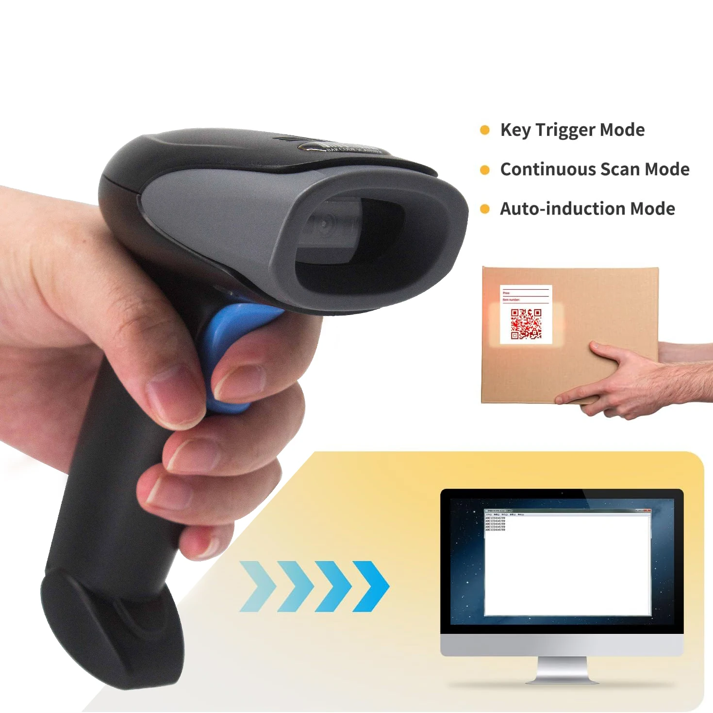1D/2D Barcode Reader USB Wired/Wireless 2.4G/ Bluetooth Handheld Bar Code QR Code Scanner CMOS Image Decoding for Pos Scanning