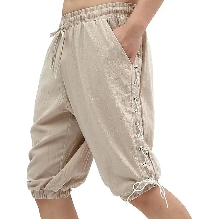 

Мужские шорты в средневековом стиле: викинг, карибский пират Луффи, король пиратов, льняные, удлиненные (до щиколотки), повседневные, с поясом, для выступлений