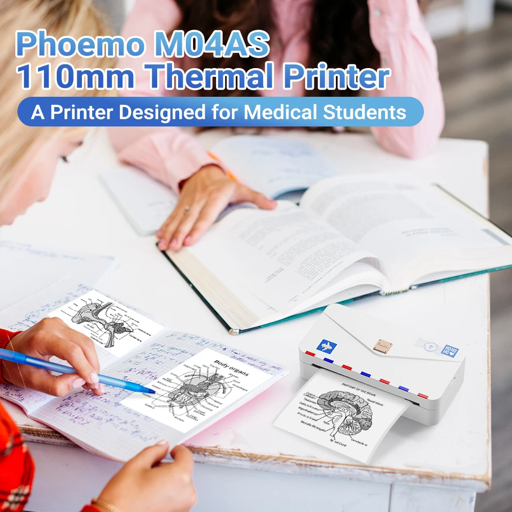 Phomemo M04AS Mini Portable Printer 304dpi Thermal Labeler Wireless Photo Printer Inkless Printer 15/53/80/110mm Printing Width