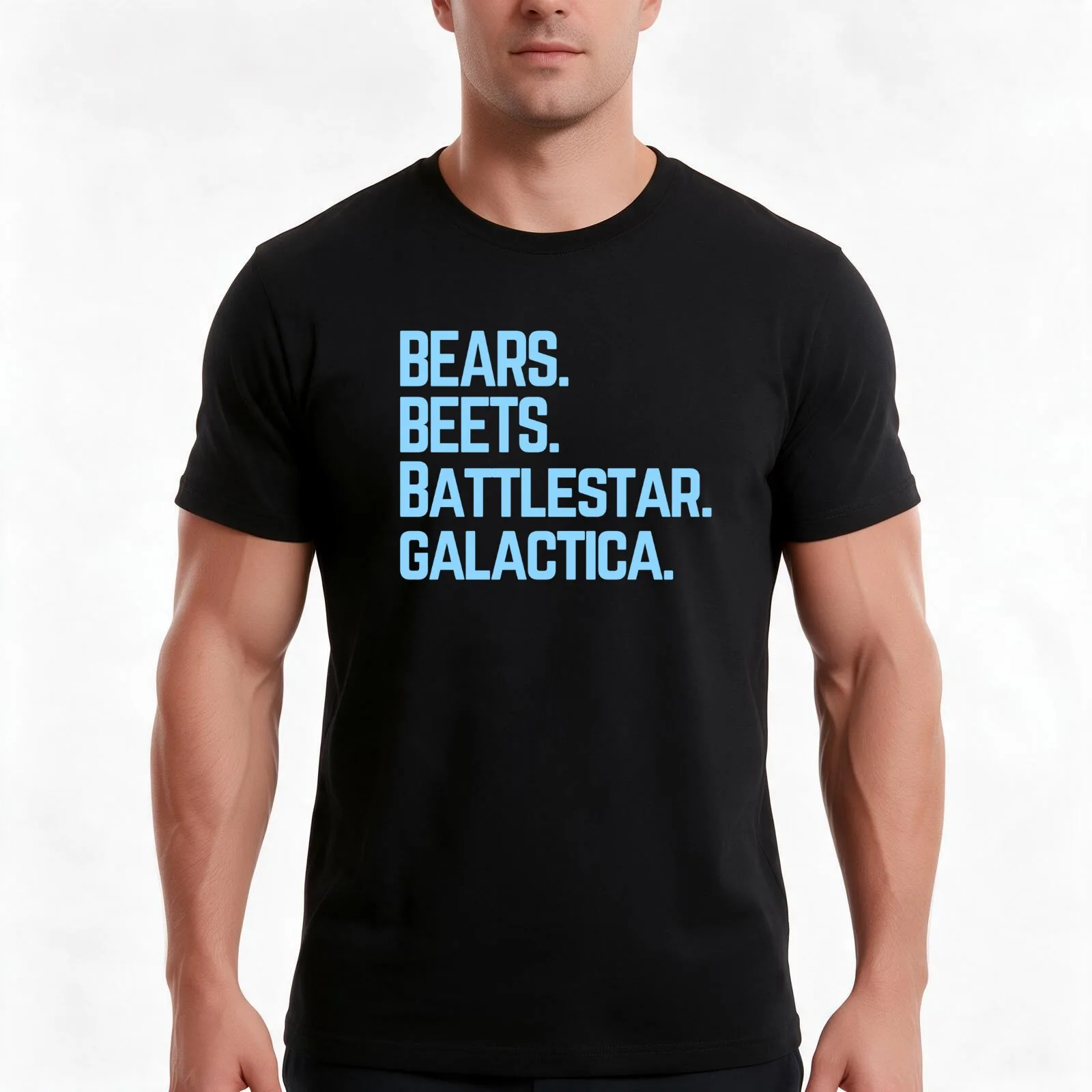 Bears beets battlestar galactica - Blue T-Shirt, Summer Casual Cotton Tee, Oversized Streetwear Tops, Vintage Graphic Print