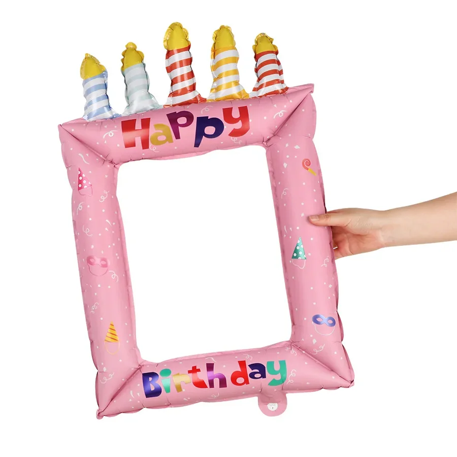 1/2pcs Blue Pink Birthday Photo Frame Foil Balloon Backdrop Props for Happy Birthday Party Celebrations Decoration Supplies - view 6