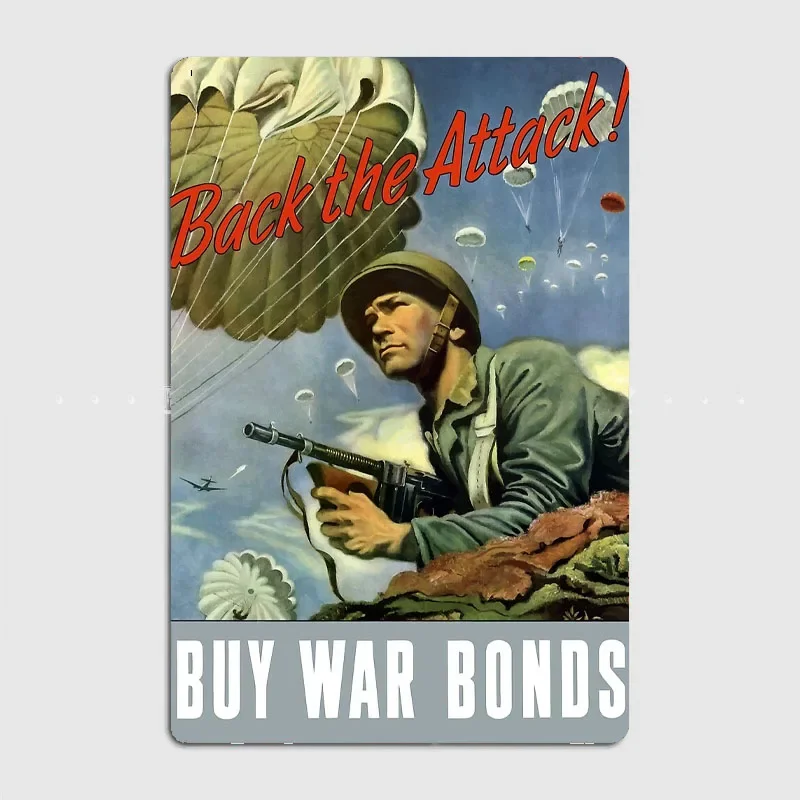Back The Attack -- Buy War Bonds Retro Posters Metal Sign Poster Bar Pub Bedroom Wall Home Decor Room Decoration