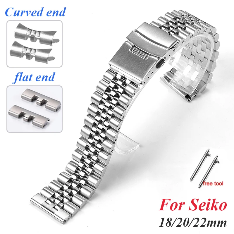 18mm 20mm 22mm Solid Stainless Steel Band Flat End Curved End Replacement Strap for Seiko SKX007 SKX009 Bracelets for Jubilee