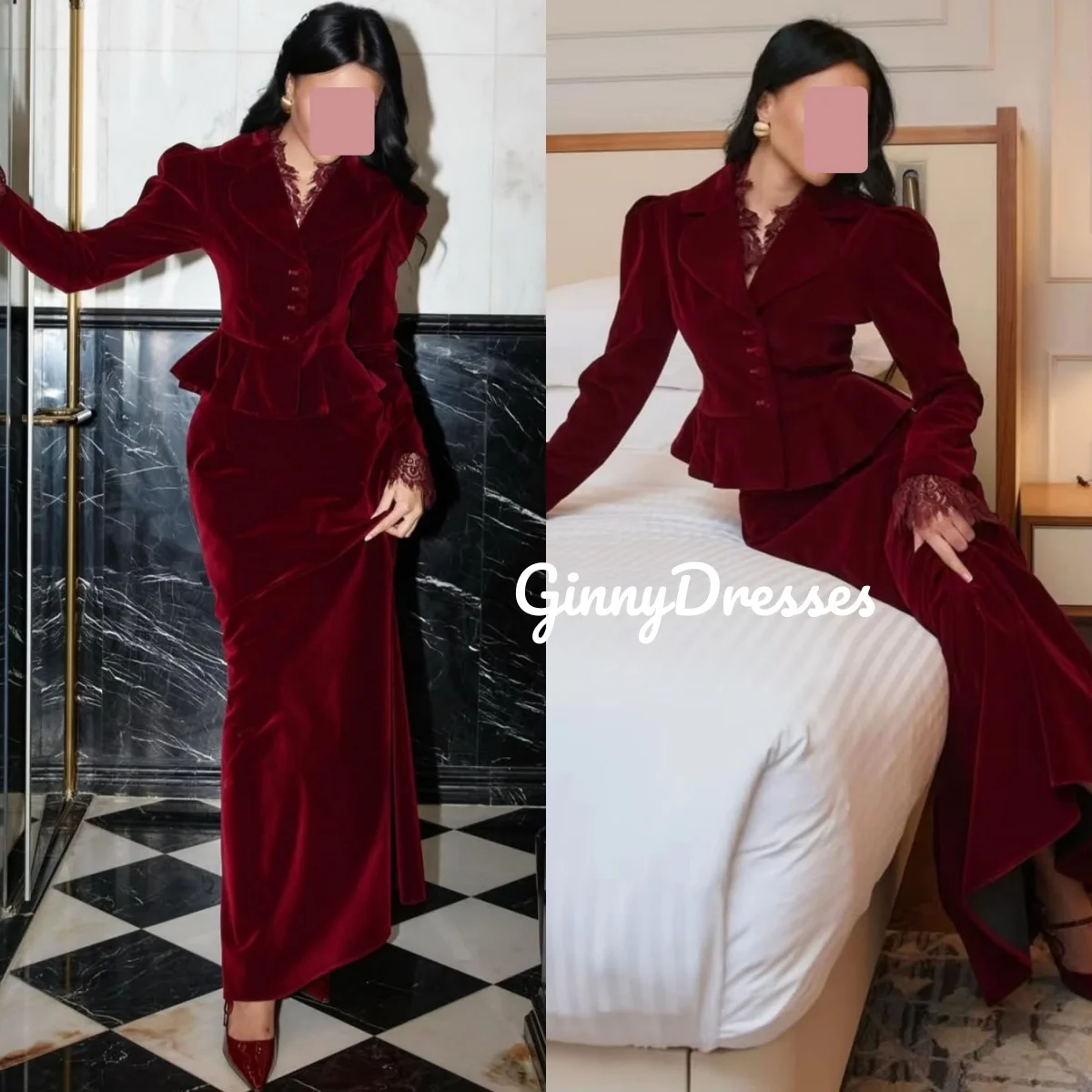 

Вечернее платье из бархата с длинными рукавами, длиной до пола, на молнии, с рюшами, для особых мероприятий, А-силуэт, V-образный вырез, Vestidos De