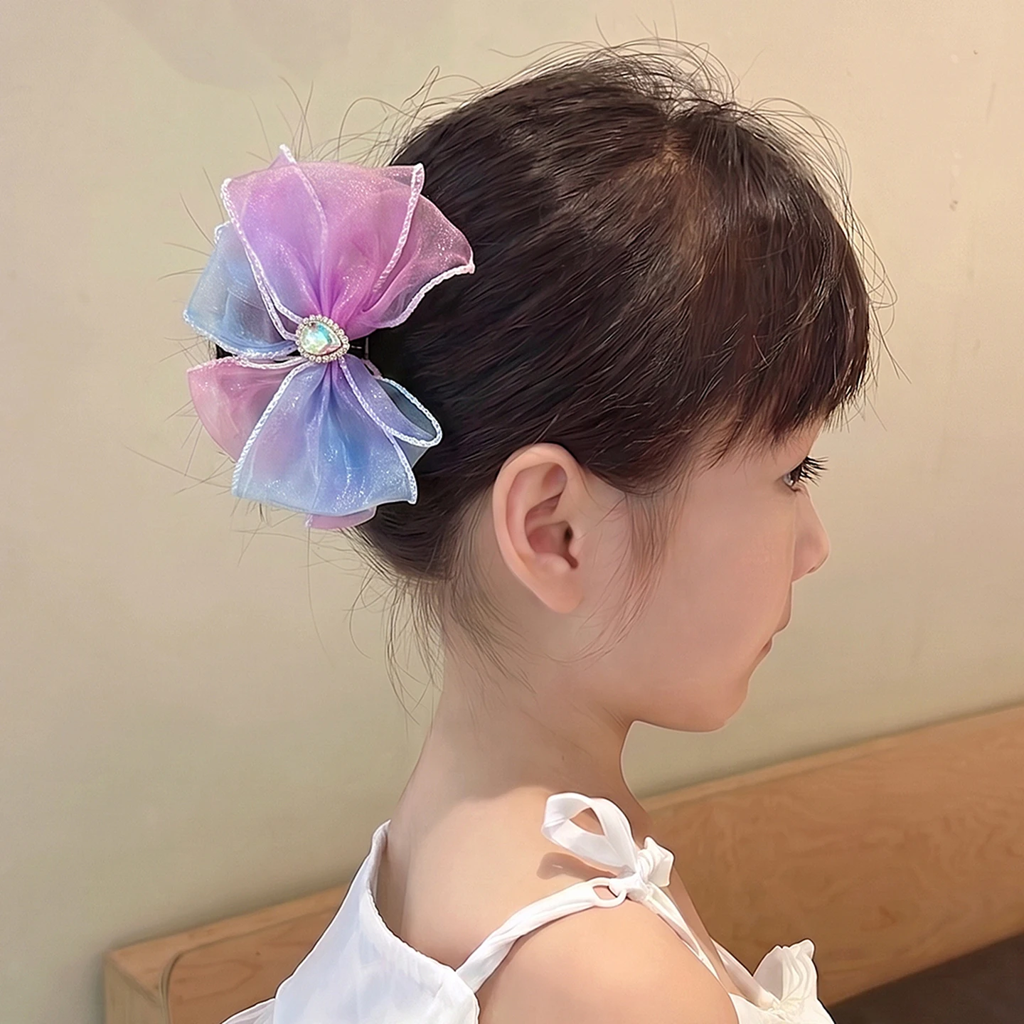 Neue elegante Haarspangen mit Farbverlauf, Tüll, Schleife, Schmetterling, Kristall, für Damen, Mädchen, Kinder, Kleinkinder, Party, Hochzeiten, Geschenk, Mode-Accessoires – Detail 1