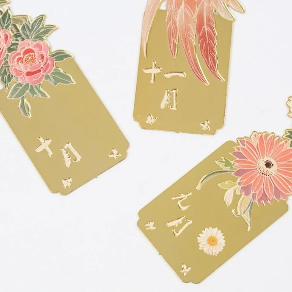 Hollow Metal Plants Bookmark Exquisite Rectangular Book Marks Flower & Birds Oil Painting Style Reading Book Tools