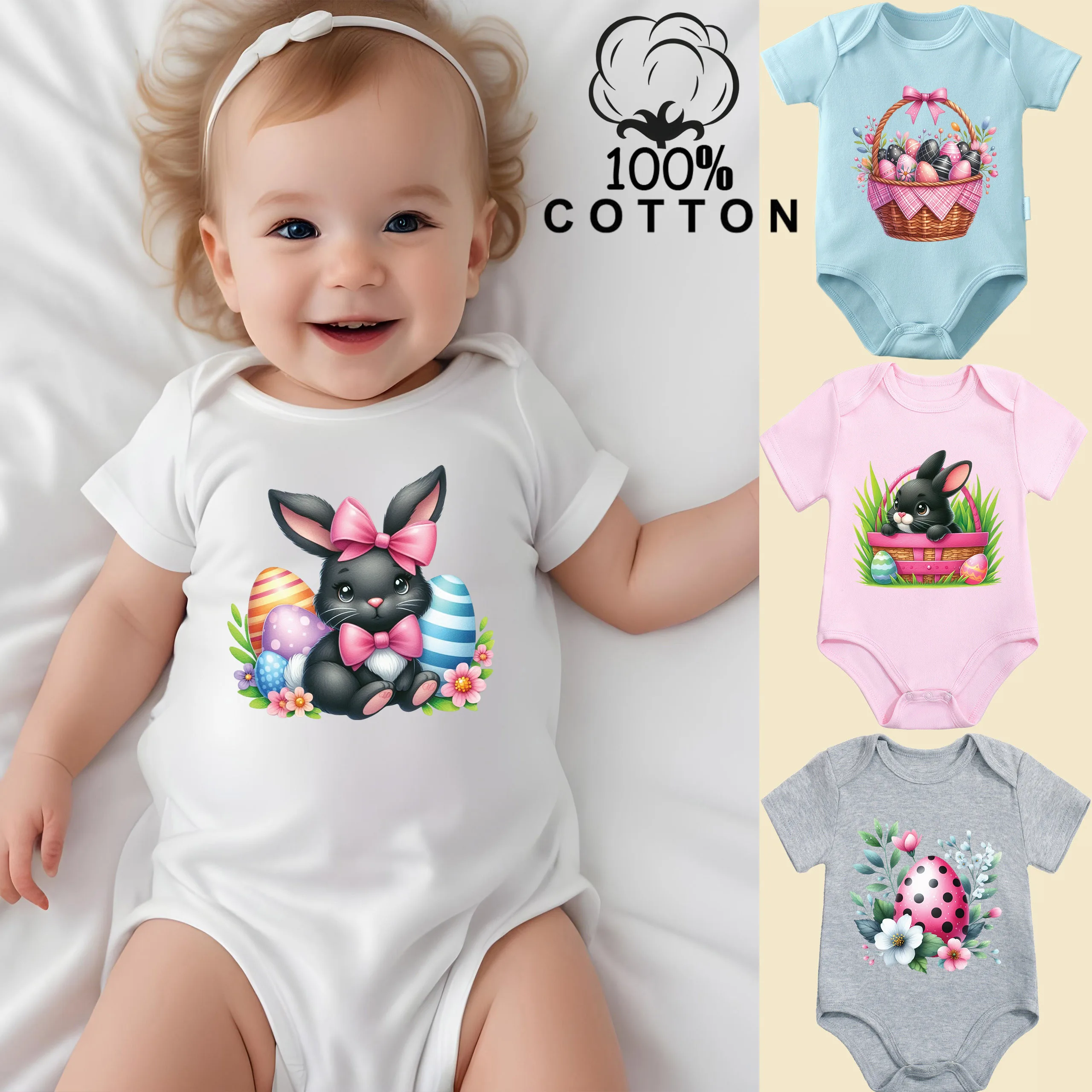 

Комбинезон из 100% хлопка с принтом «Счастливого Пасхального дня»/«Милый кролик», удобная одежда для малышей, комбинезон для новорожденных от 0 до 12 месяцев