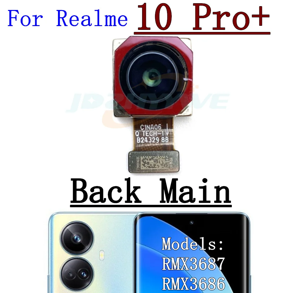 Modulo fotocamera anteriore posteriore per OPPO Realme 10 Pro + 10Pro anteriore piccolo rivolto indietro fotocamera principale cavo flessibile