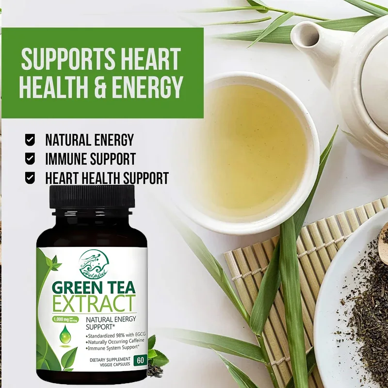 Green Tea Extract Capsules 1000mg 3x Natural Energy Contains Polyphenols Mild Caffeine 60 Capsules