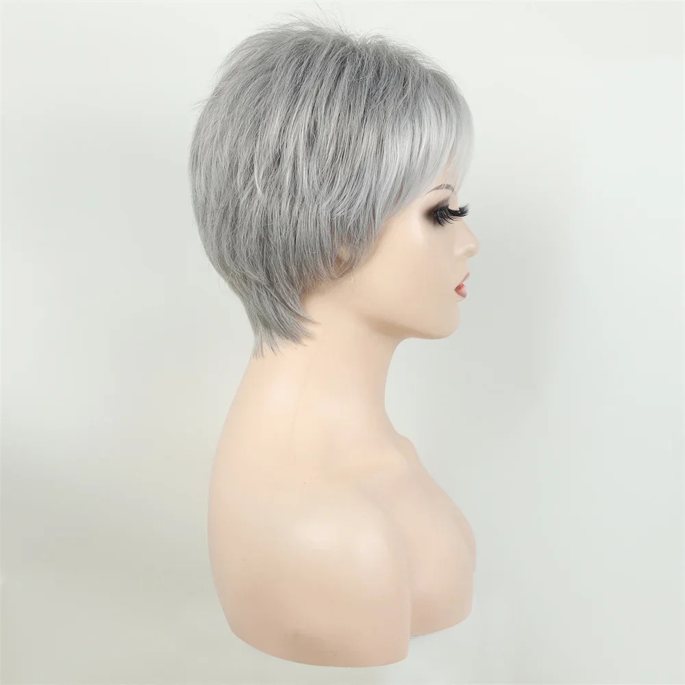 European and American Women Fashionable Wig Short Grey Wigs for Women Synthetic Wigs