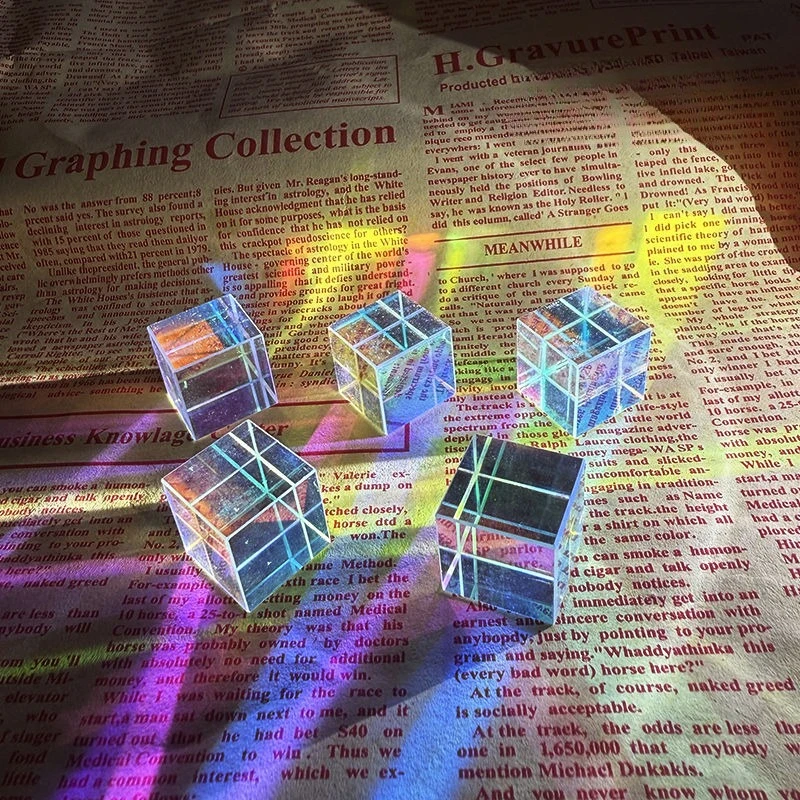 Dichroic X-Cube Sunshine Catcher Prism Glass Cube Rainbow Prism Beam Desktop Figurine Micro Craft Home Lighting Ornament Gifts