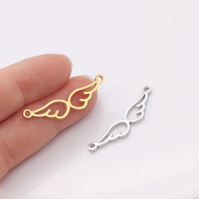 

20pcs/lot Mirror Polished Stainless Steel Hollow Angel Wing Charms Pendant Connector for DIY Jewelry Making Accessories