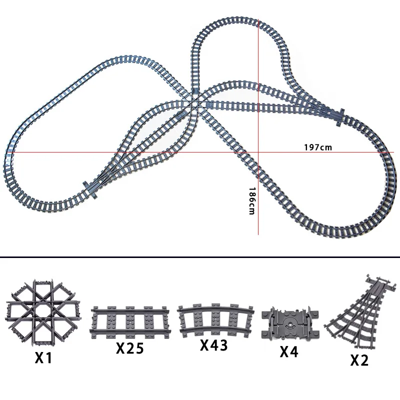 New City Train Tracks  7896 7996 Straight Curved Switch Crossings Rails Building Blocks MOC Toys for Christmas gifts 60052 21344 view 4