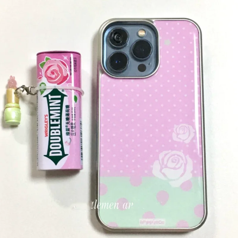 Japanese And Korean Ins Ancient Collage Polka Dot Rose Phone Case For Samsung S26 PLUS 25 EDGE 24 FE 23 ULTRA Pink  Cover