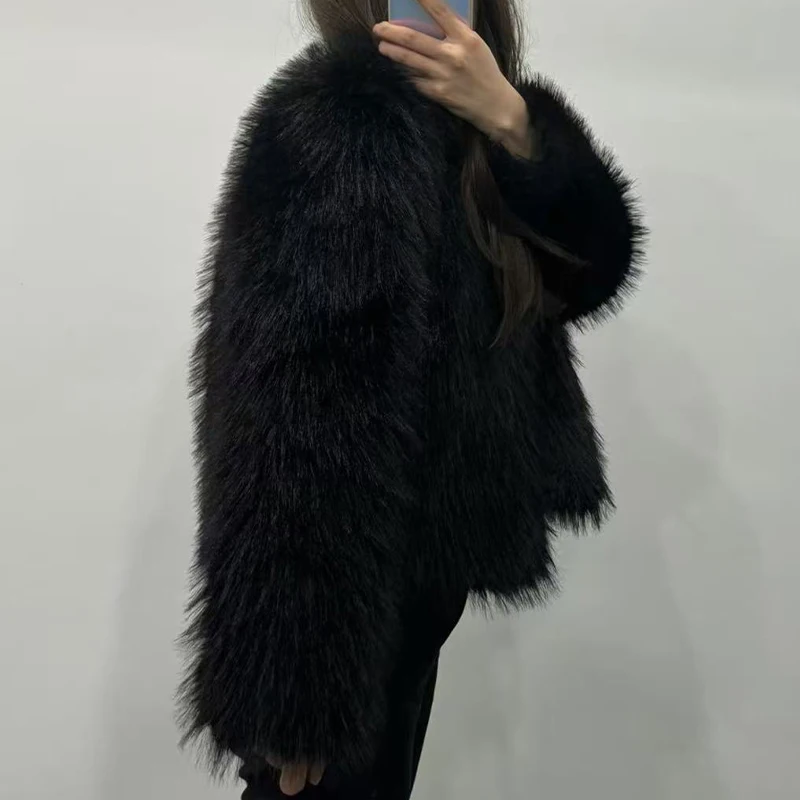 سترة نسائية قصيرة بتأثير فرو صناعي ورقبة دائرية أنيقة ومتعددة الاستخدامات يجب اقتناؤها قطعة للخريف والشتاء Trafizaran #4