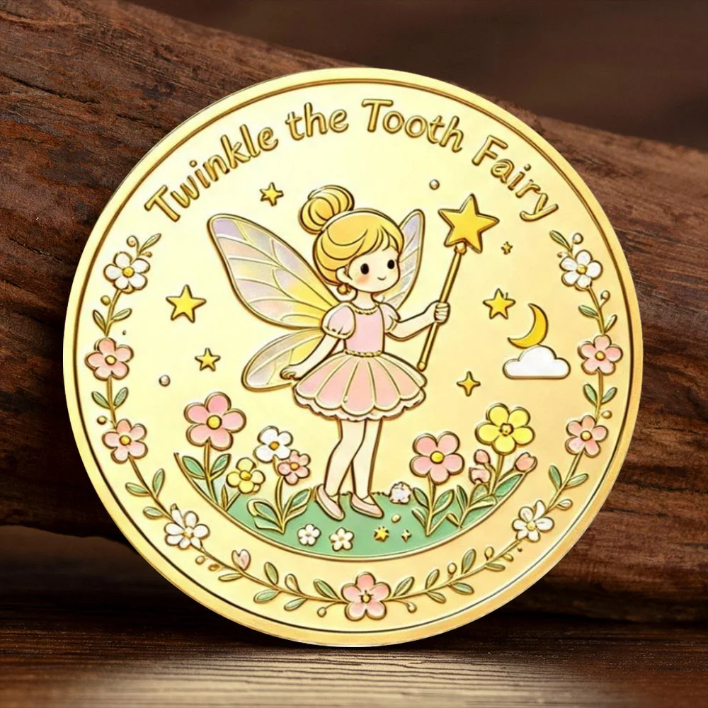 Twinkle The Tooth Fairy Gold Plated UV Commemorative Coin - Children's Tooth Replacement Gift Collection Coin