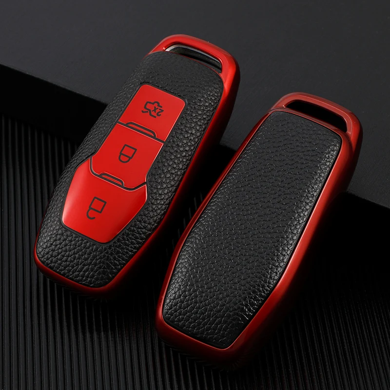 Leather TPU Car Remote Key Case Cover Holder For Ford Focus 3 4 ST Mondeo 5 MK5 Mustang F-150 Explorer Edge Fiesta Kuga MK3 4