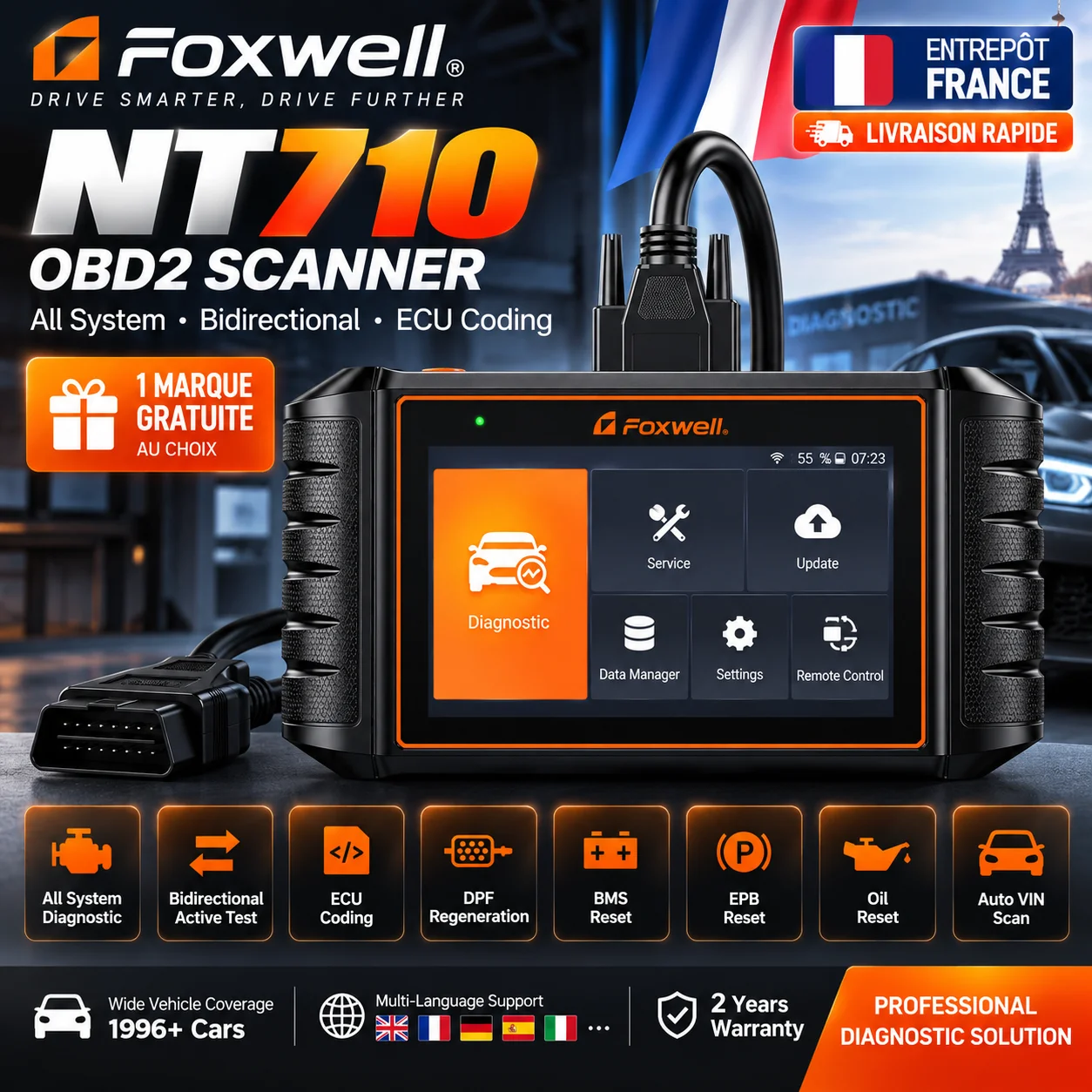 FOXWELL OBD2-Scanner mit 1 Gratis-Marke, bidirektionales Diagnosegerät für alle Systeme, ECU-Codierung, Aktivtest, DPF, BMS, EPB, Öl-Reset, Auto-VIN-Diagnose, Codeleser