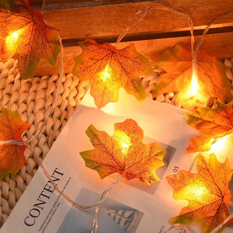 

3M Artificial Maple Leaves Pumpkin LED Light String DIY Autumn Garlands Home Outdoor Garden Halloween Hanging Decoration Props