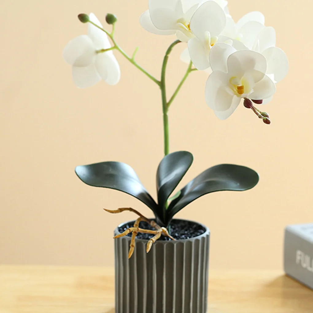 Artificial Orchid Flower Bonsai with Pot Potted Phalaenopsis Planter Home Office Decor Bright Color Indoor Balcony Ornaments