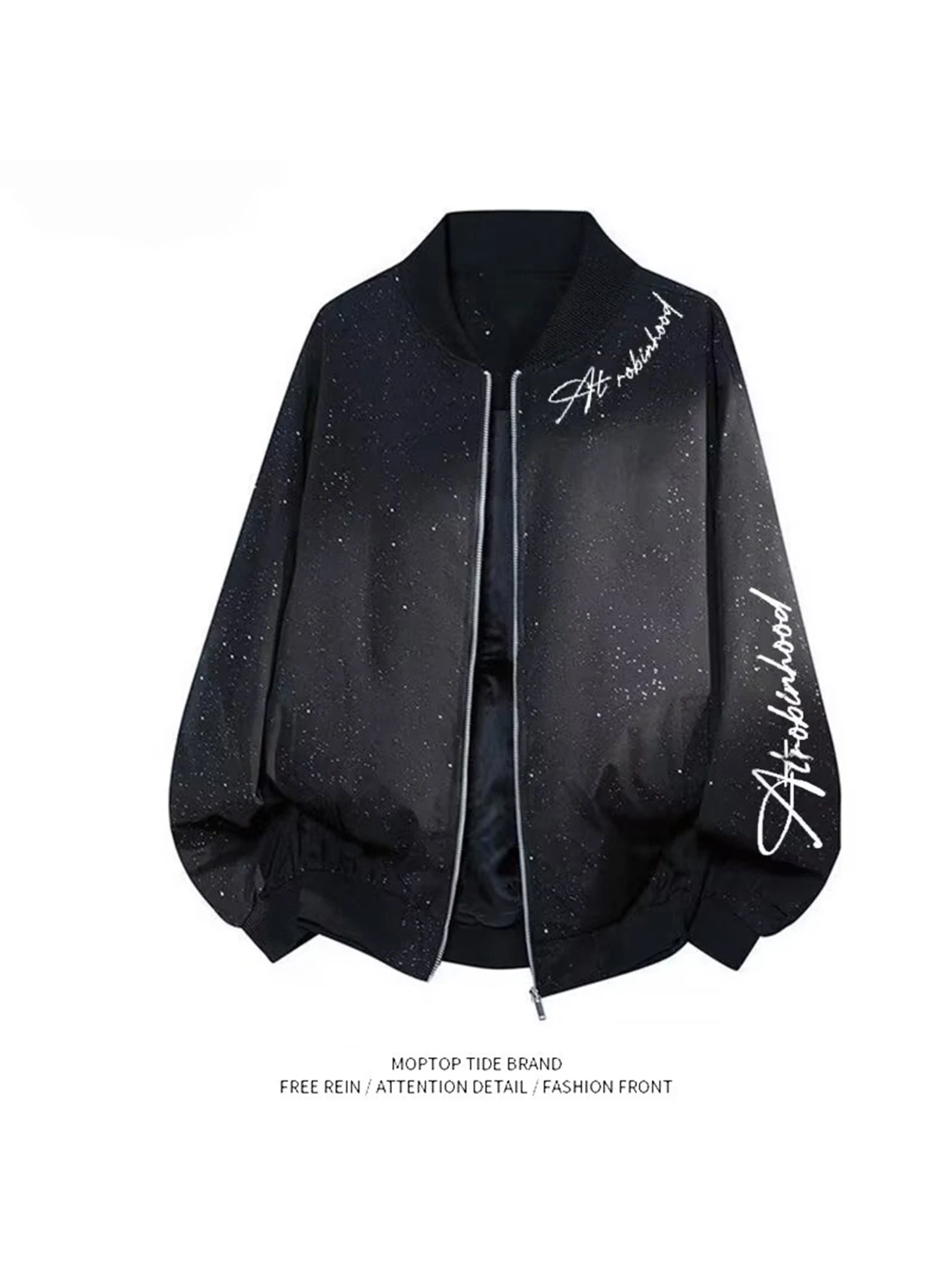 

Мужская куртка Mr. WH Hong Kong свободного кроя на молнии, весенне-осенняя, молодежная, с буквенным принтом, с воротником, модная, из полиэстера