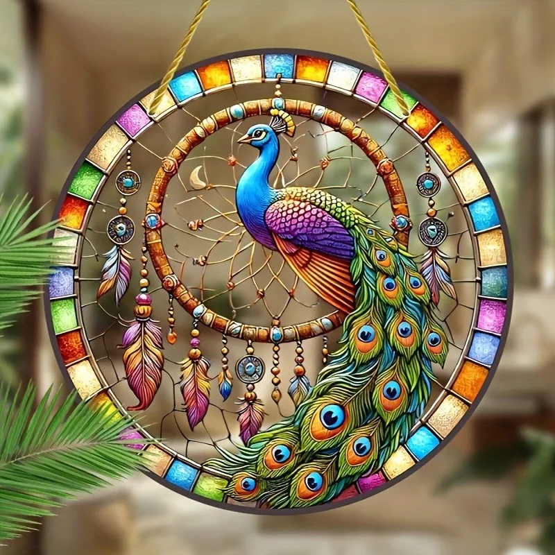 2D Flacher, Acryl Pfauen-Traumfänger Sonnenfänger Wanddekoration, Fänger für Geschenke, Gartendekoration, geeignet als einzigartiges Geschenk