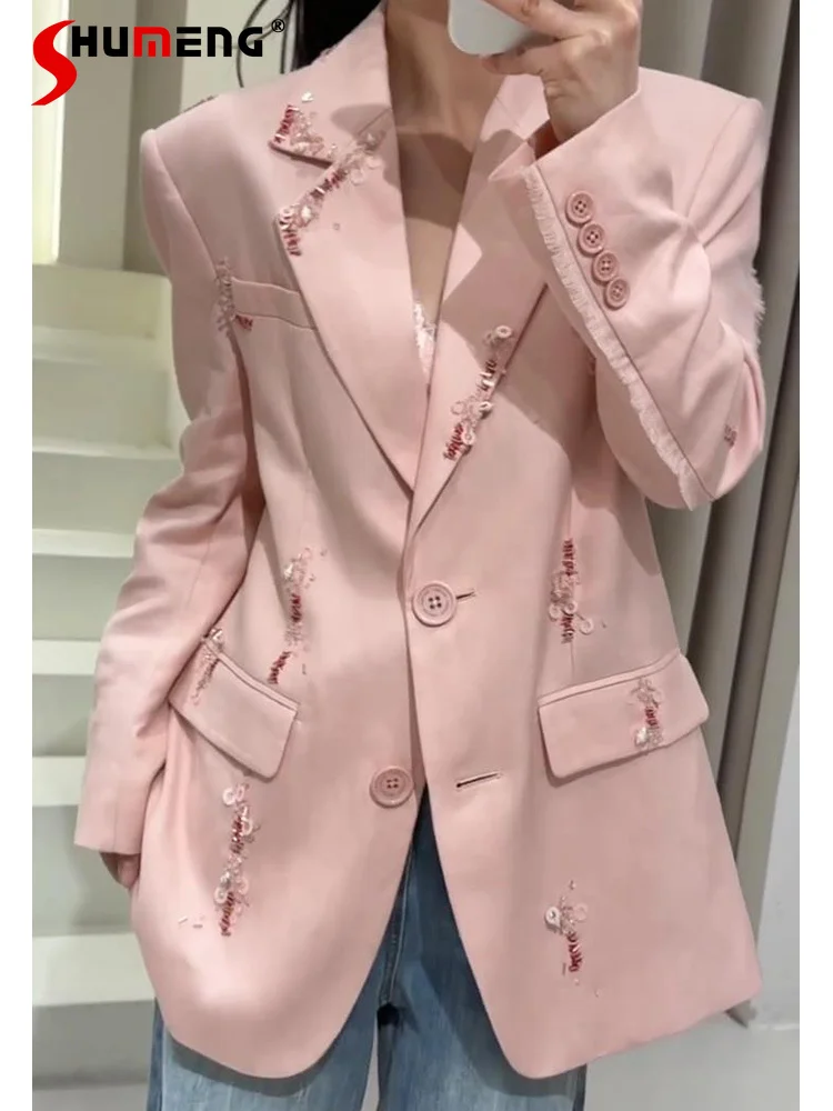 

2025 Early Spring New Unique Super Good-looking Tailored Coats Beautiful Fashion Small Fragrant Pink Blazers Women's Clothing