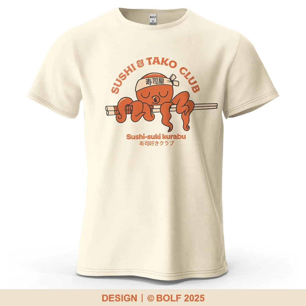Sushi Tako Club süßes bedrucktes Herren-T-Shirt aus 100 % Baumwolle, übergroße, lustige Grafik-T-Shirts für Damen, Tops, T-Shirts, Streetwear