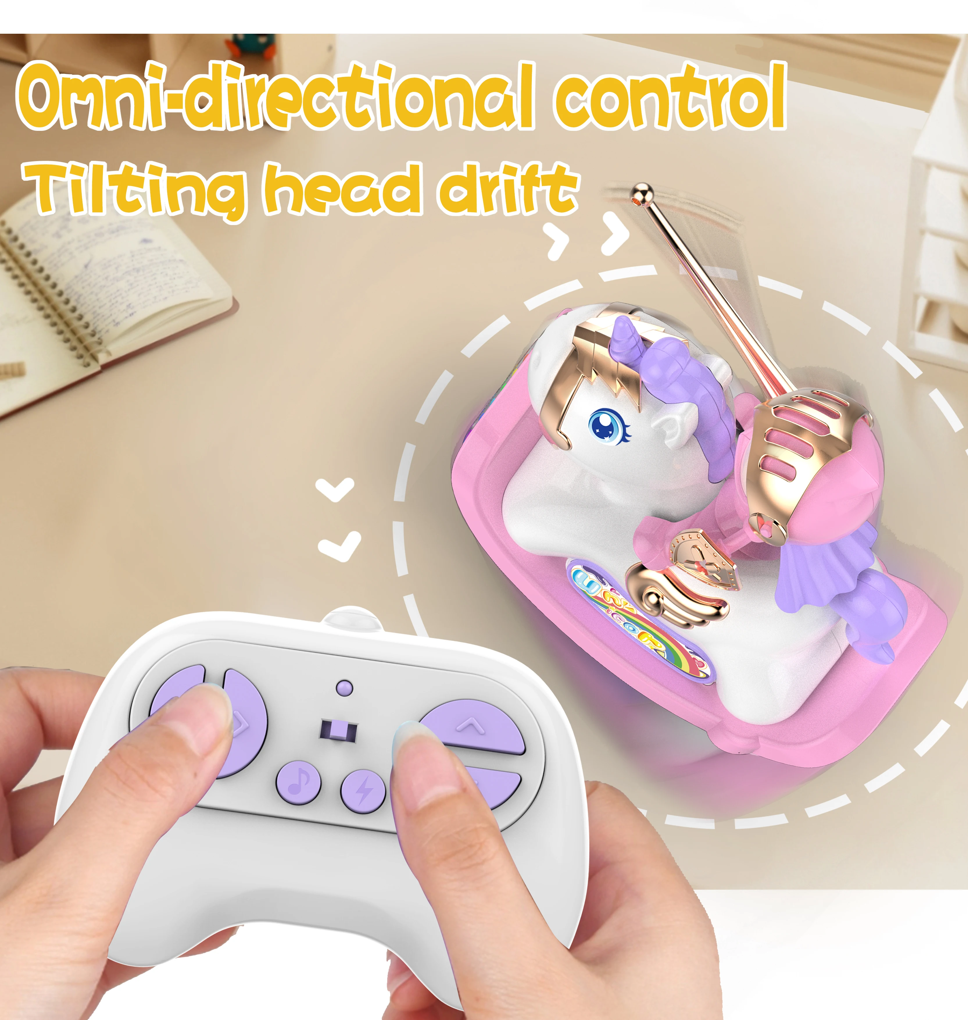 Crianças de controle remoto pára-choques carros 2.4g rc balanço animal elétrico cavalo de madeira brinquedo com reboque luz/música