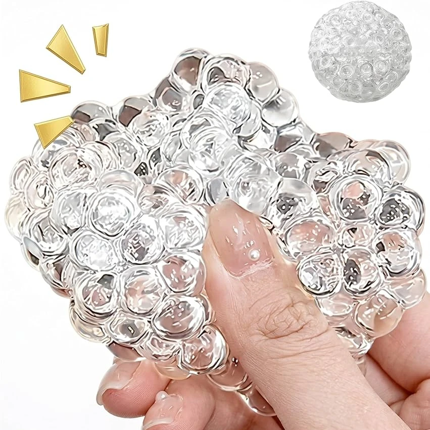 Clear Ice Beads Squishy Stress Ball, Super Soft Crunch Squeeze Fidget Toy, Sensory Anxiety Relief Accessory for Adults & Teens