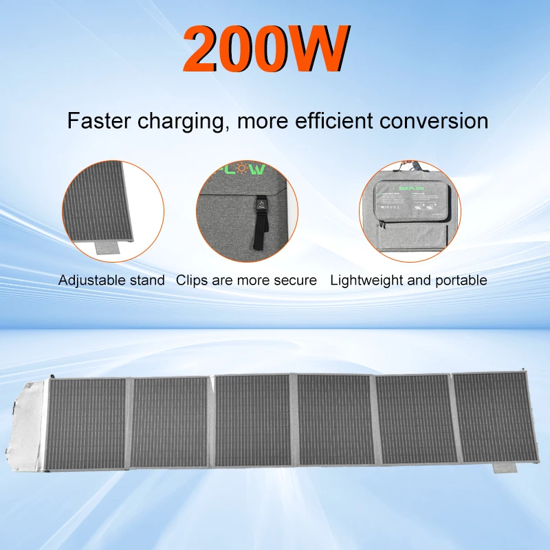 200W Solar Panel Portable Design for Outdoor Rechargeable Power Solar Battery Charger for Emergency Backup RV