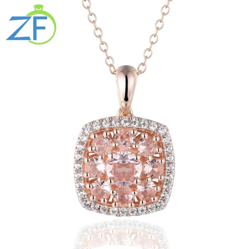 

GZ ZONGFA Created Morganite Cushion Pendant 925 Sterling Silver 14K Rose Plated Necklace for Women Fine Jewelry Party Gifts