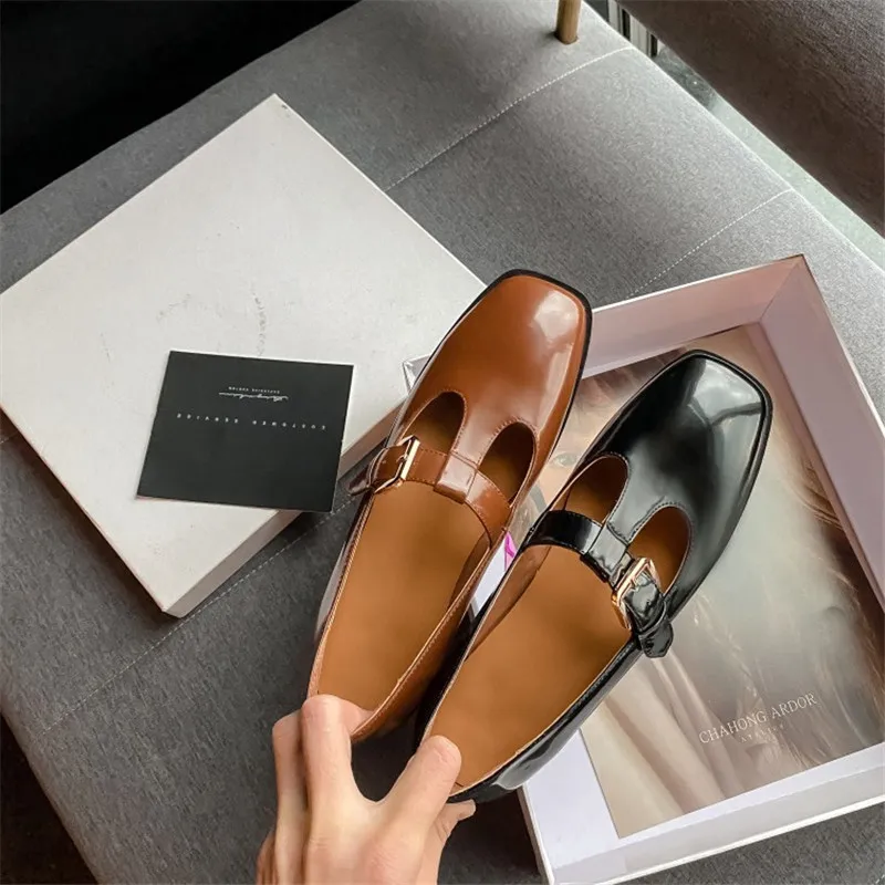 Spring Women Pumps Split Leather Shoes for Women Square Toe Chunky Heel Shoes Low Heel Mary Janes Brown Shoes Zaptos De Mujer