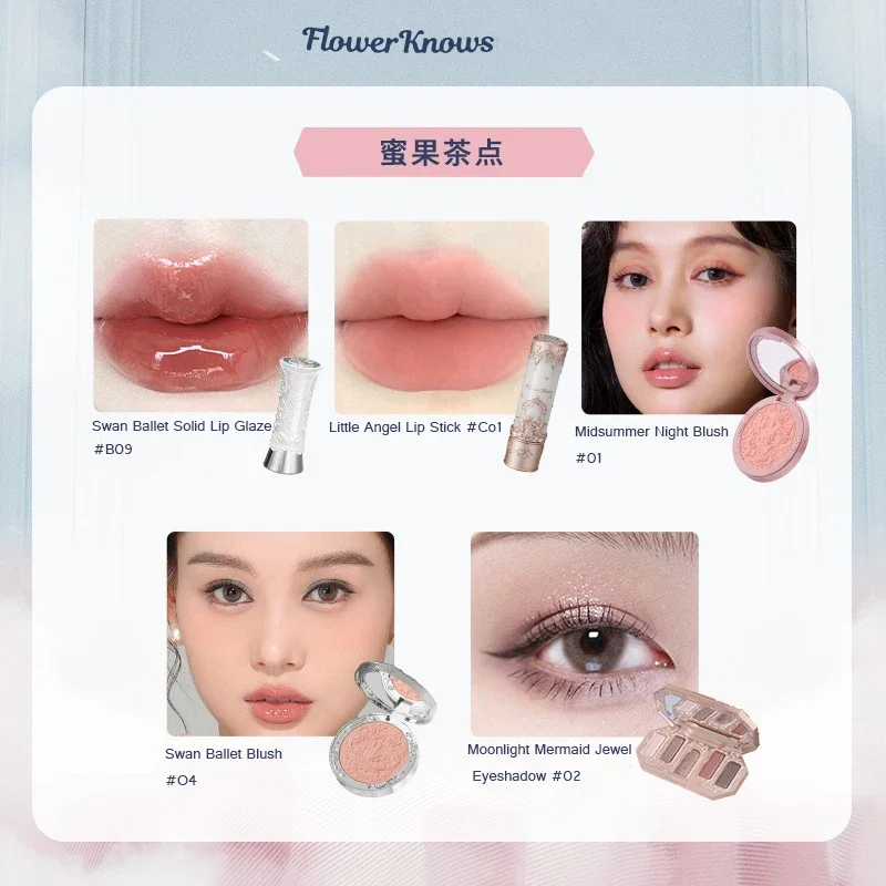 Set regalo Flower Knows Little Angel Lip Glaze Fard opaco originale per le guance Set di ombretti vegani a lunga durata