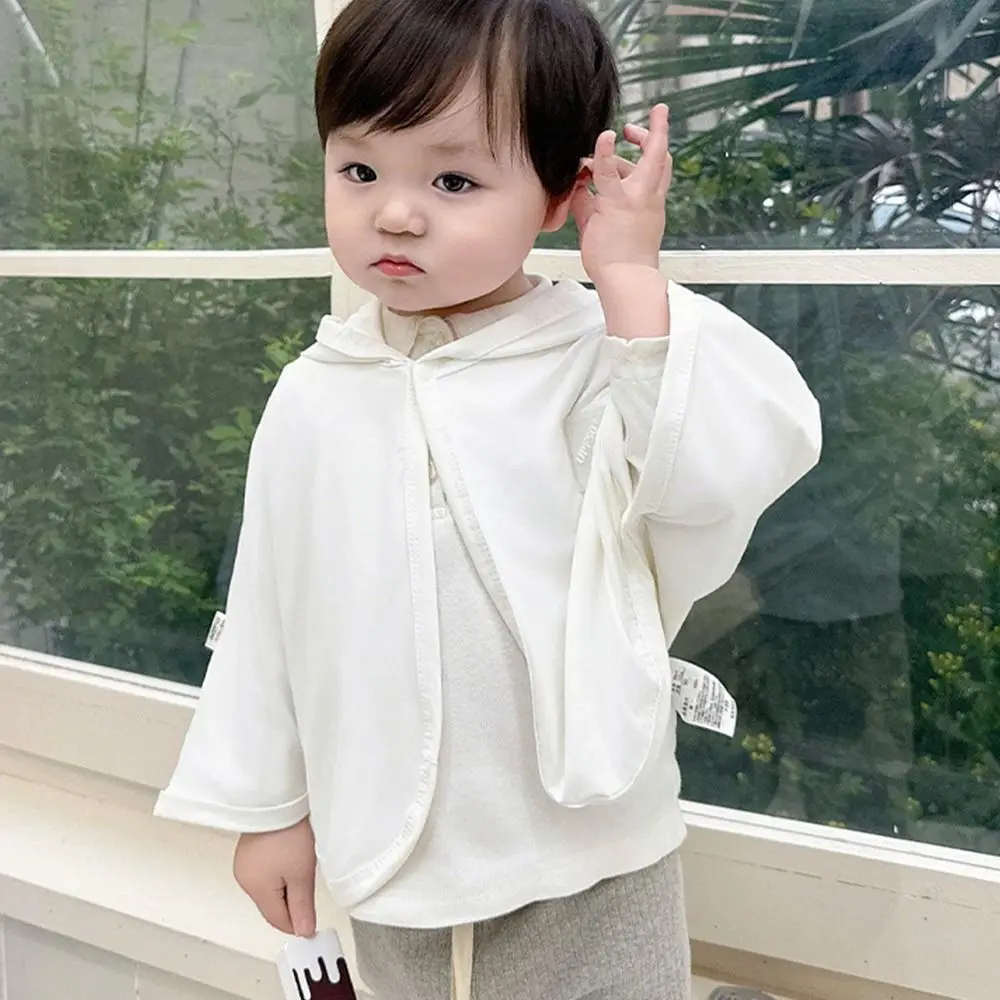 UPF50 + детский солнцезащитный плащ с капюшоном с мультяшными ушками, розовый, белый, синий, детское солнцезащитное пальто, однотонная одежда из ледяного шелка, защита от ультрафиолета