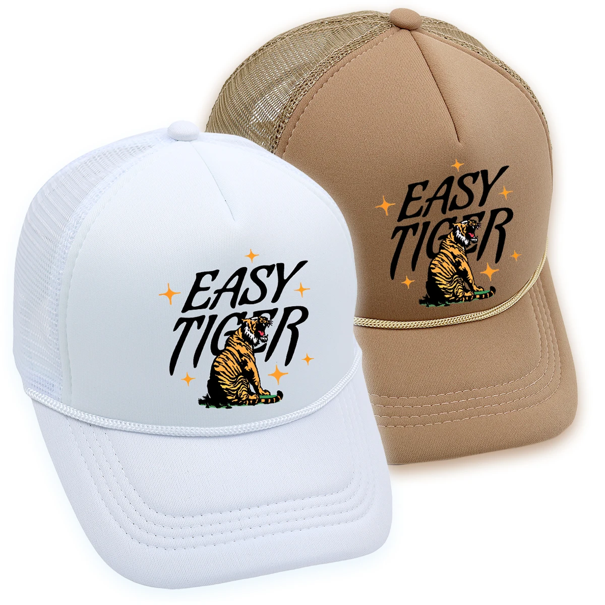 Easy Tiger Trucker Hat Cowgirl Tiger Roar Baseball Cap Summer Beach Woman Mesh Cap Adjustable Buckle Unisex