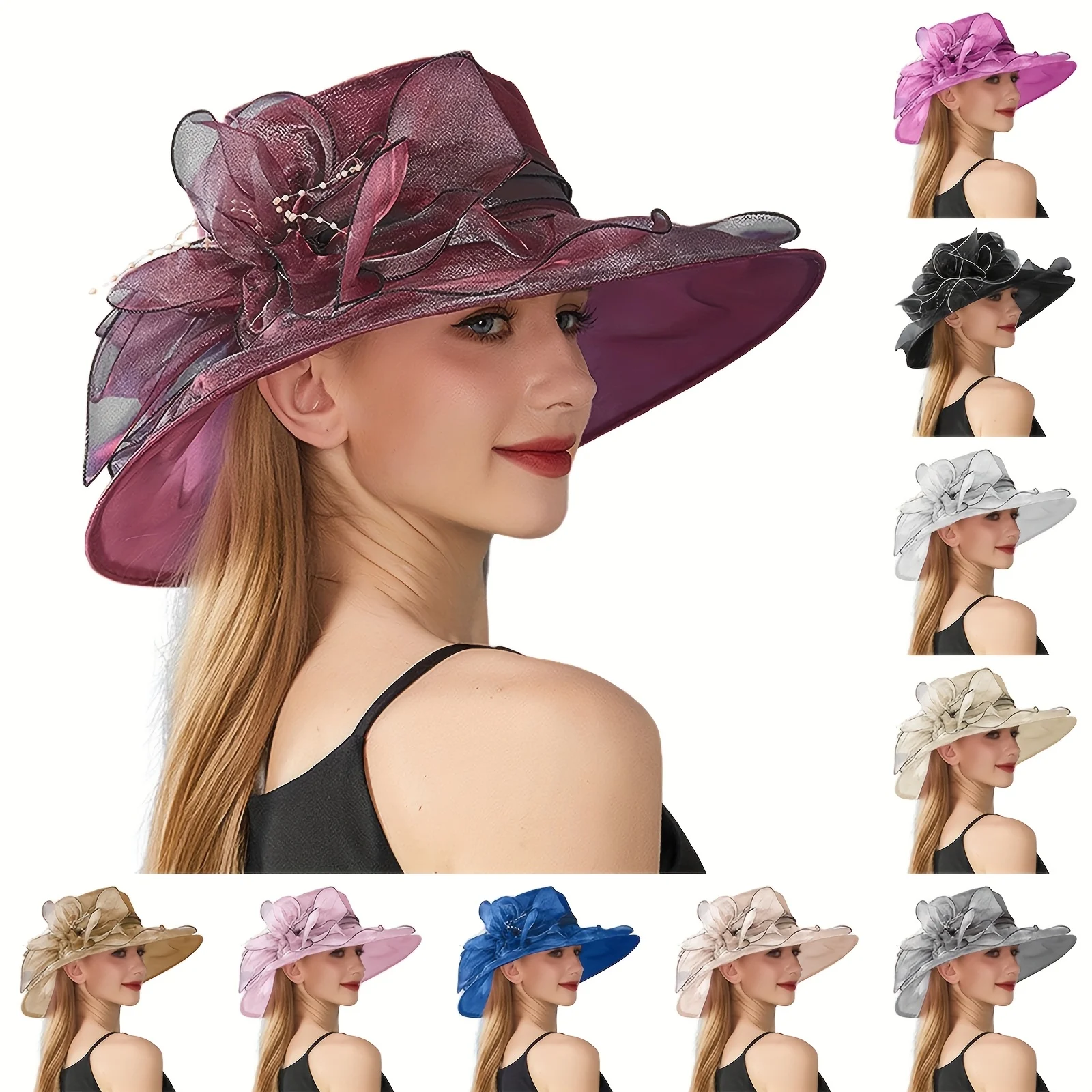 

Elegant Organza Top Hat (banquet/sun Hat), Suitable for Beach Vacations, Travel Photography, and Paired with Formal Attire