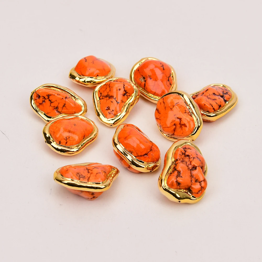 APDGG Wholesale 10 Pcs Orange Turquoise Gold Plated Freeform Shape Beads Spacer Gold Electroplated Bead For DIY