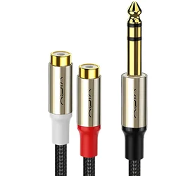 6.35mm To 2RCA Cable 1/4 Inch Male TRS To 2RCA Female Splitter Stereo Audio Adapter Cable for Amp Mixer Speaker TV DVD Player