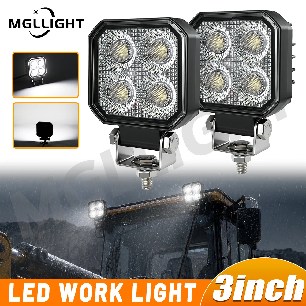 UNISHINE Faro da Lavoro LED 3 Pollici Luce Bianca per Guida Faro a 4 Lenti Super Luminoso 12V 24V per Trattori Camion Uso Fuoristrada Baot IP68