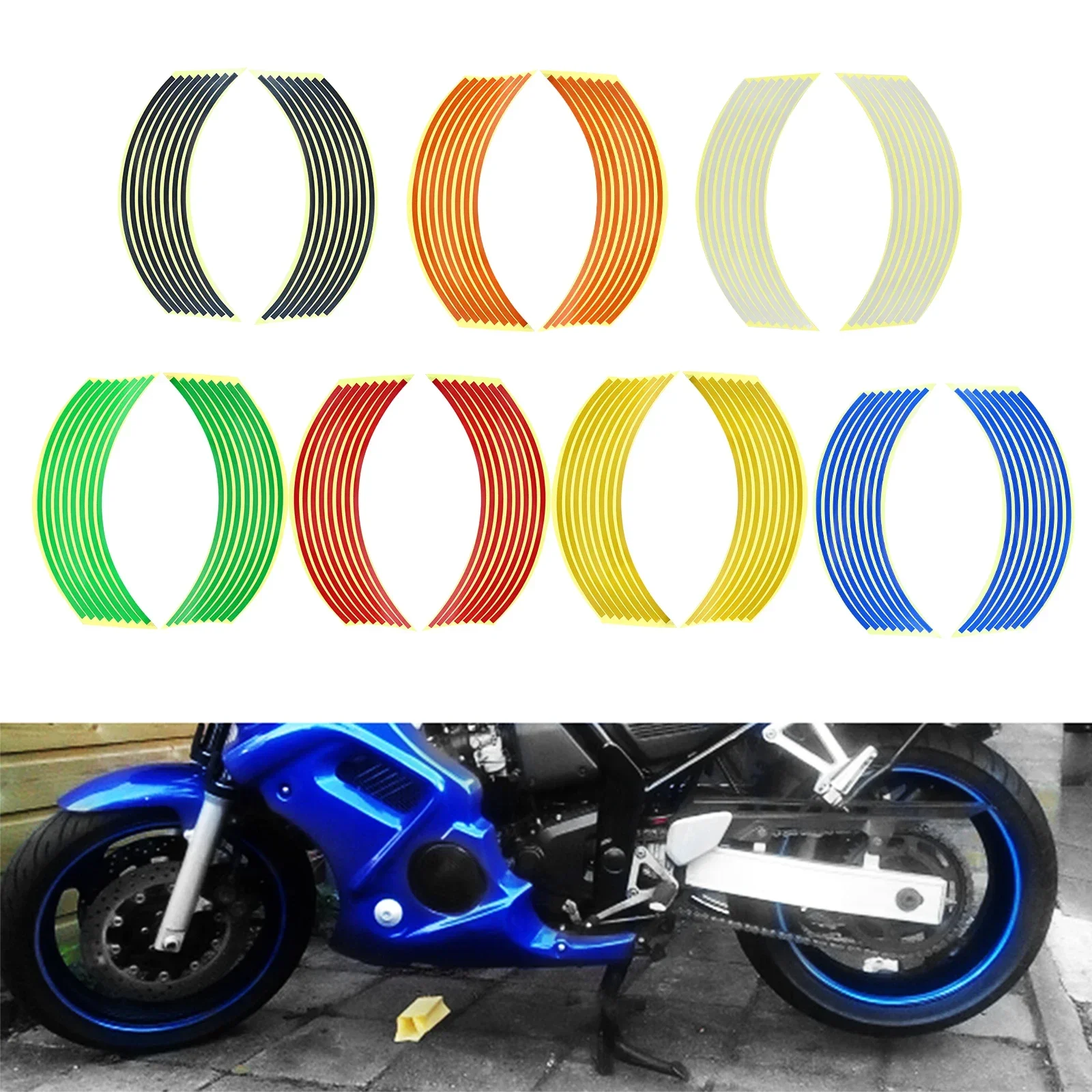 16 Strips Reflective Motocross Bike Car Motorcycle Wheel Stickers and Decals 17/18 Inch Reflective Rim Tape Wheel Tire Stickers