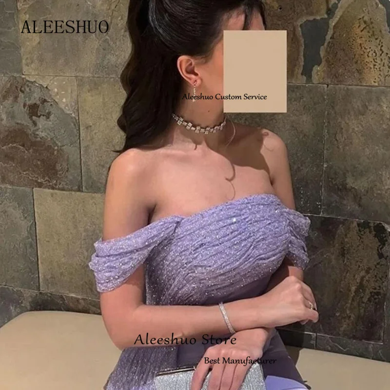 Aleeshuo Lilac Saudi Arabia Mermaid Evening Dress Off The Shoulder Sequined Formal Prom Gowns Special Occasion Dress Customized