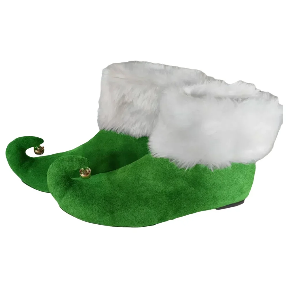 

Christmas Adult Elf Santa Claus Shoes Red Ankle Boots with Bells Role Play Accessories Party Stage Performance Props Unisex