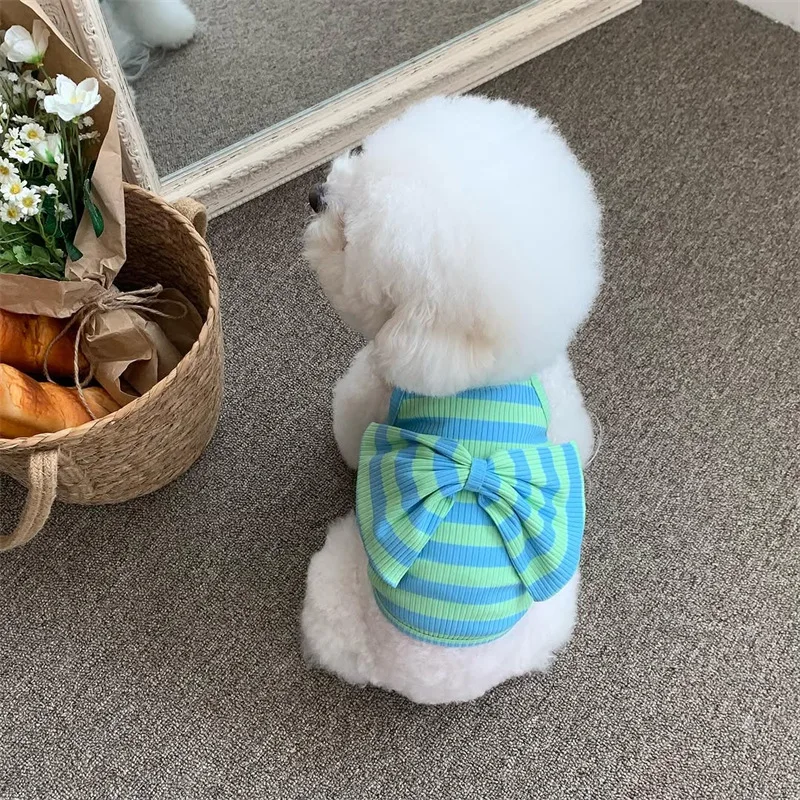 

Pet dog clothes sweet bow elastic spring and summer short T-shirt Teddy Bichon Pomeranian Schnauzer small dog dogs clothes