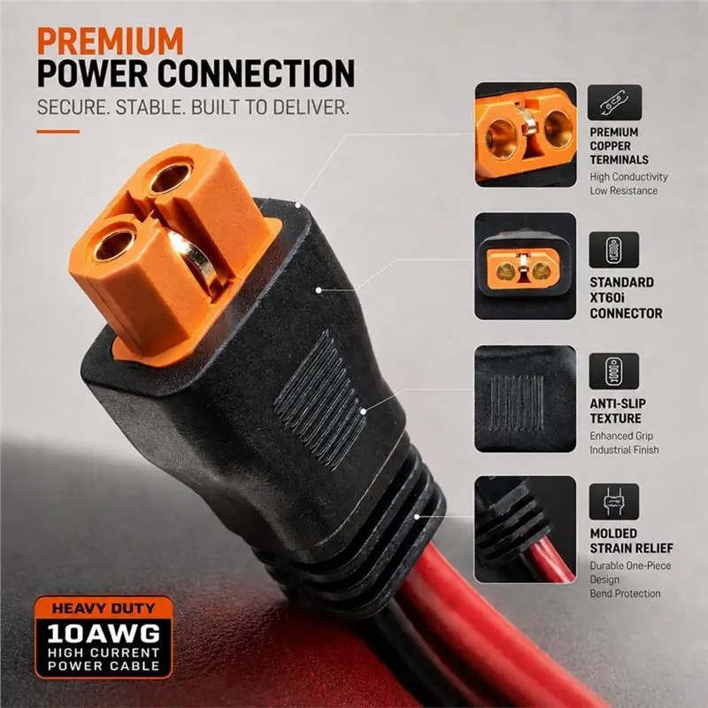T21C Xt60i Connector Cable With Inline 15A/20A Fuse, 10AWG Xt60i To O Ring Terminal Cable- Heavy Duty Pure Copper Female