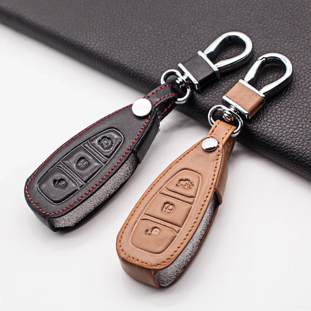 Genuine Leather Cover Key Case Fob For Ford Fiesta Focus 3 4 Mondeo Ecosport Kuga Focus ST Smart Remote Shell Auto Accessories