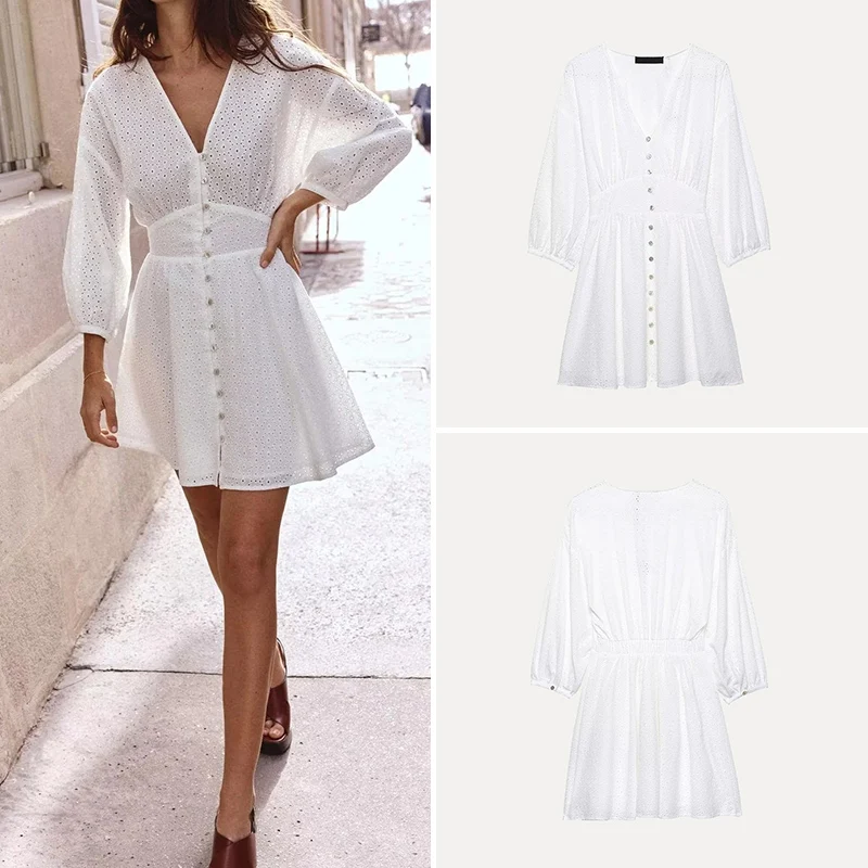 Ele Embroidered Hollow out Women's Dr Faionable Spring New Arrival Z Brand Long Sve Polyester Fiber 00%