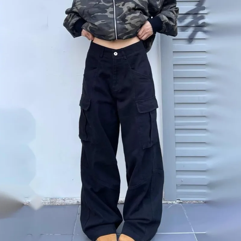 HKSH Spring Autumn New Men Tide Safari Style Punk Casual Cargo Pants Women Dark Y2K Wide Leg Jeans Chic Ins Vibe Fashion HK19289