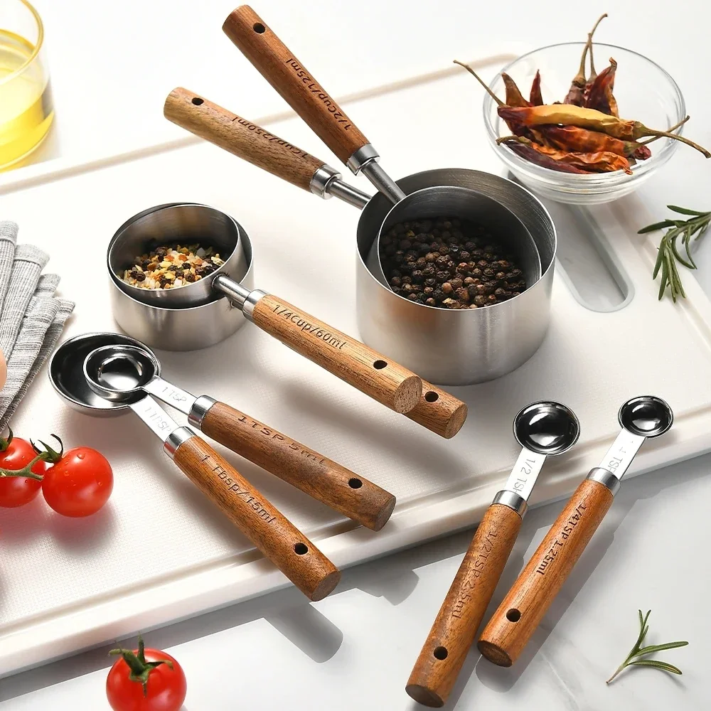 8-teiliges Messbecher-Set aus Edelstahl, Esslöffel, Küchen-Messlöffel-Set, Messbecher und Löffel-Set für Zuhause
